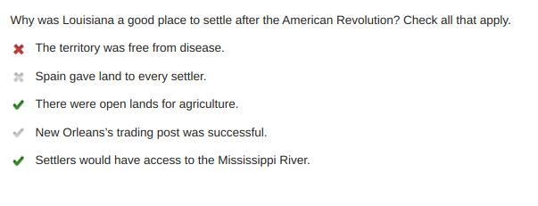 Why was Louisiana a good place to settle after the American Revolution? Check all-example-1