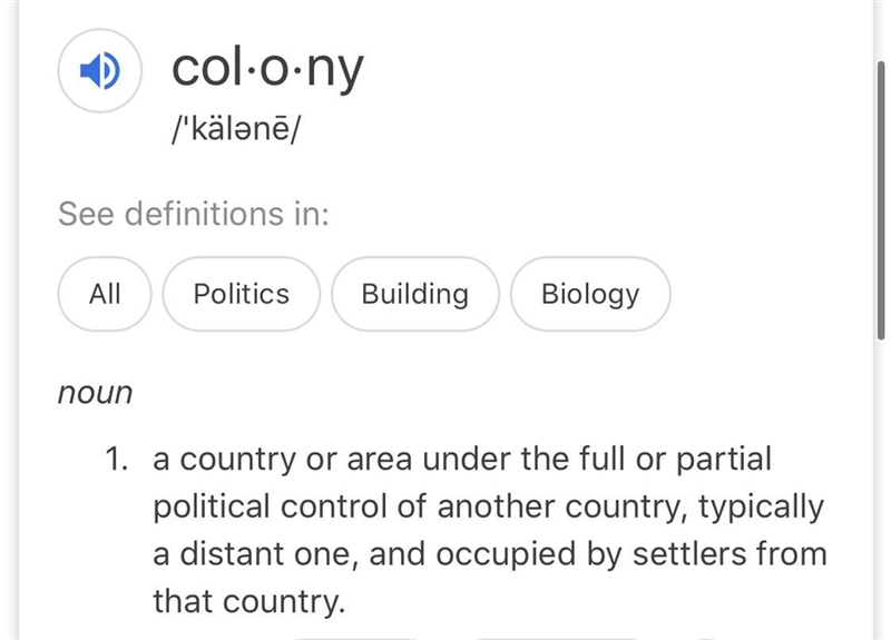 Define what a colony is.-example-1