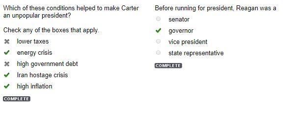 Which of these conditions helped to make Carter an unpopular president? Check any-example-1