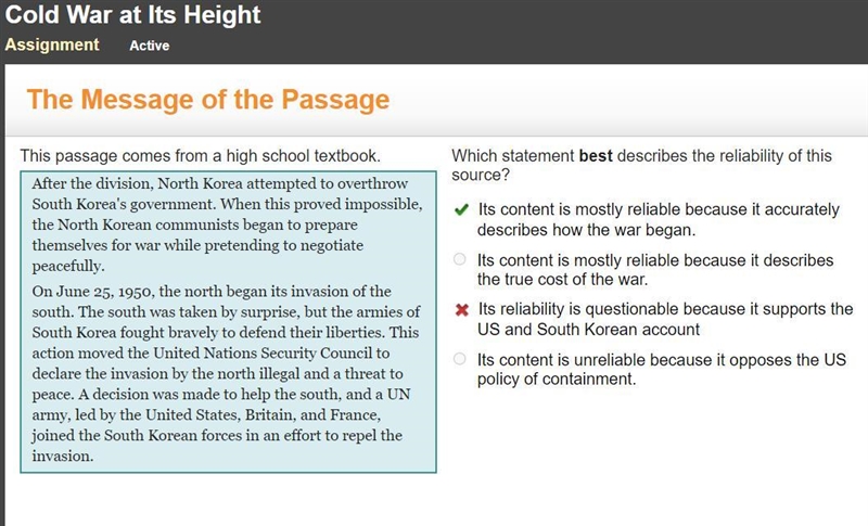 This passage comes from a high school textbook. After the division, North Korea attempted-example-1