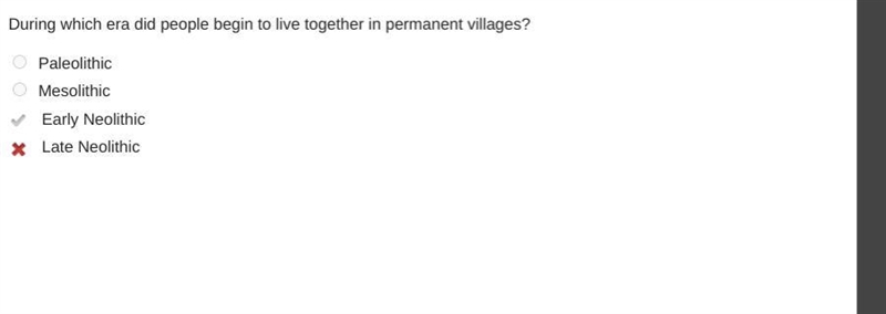 During which era did people begin to farm? O Paleolithic O Mesolithic O Early Neolithic-example-1