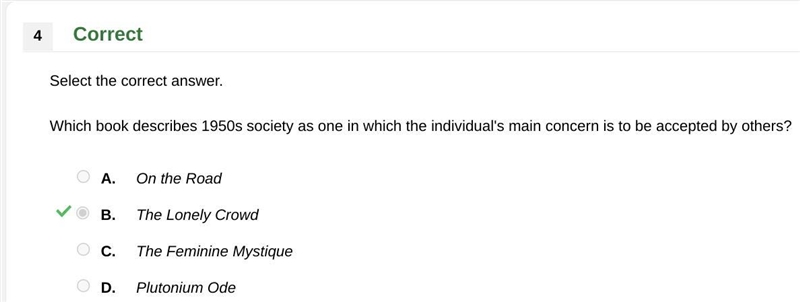 Which book describes 1950s society as one in which the individual's main concern is-example-1