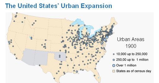 The map indicates that O in 1900, the western United States was more urbanized than-example-1