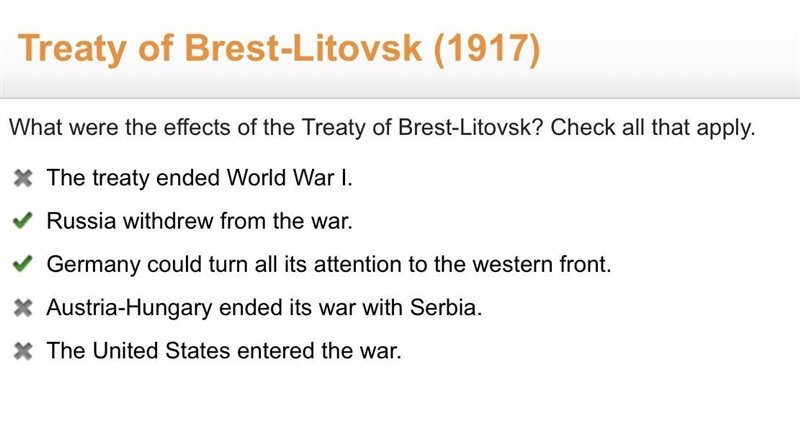 What were the effects of the Treaty of Brest-Litovsk? Check all that apply. The treaty-example-1