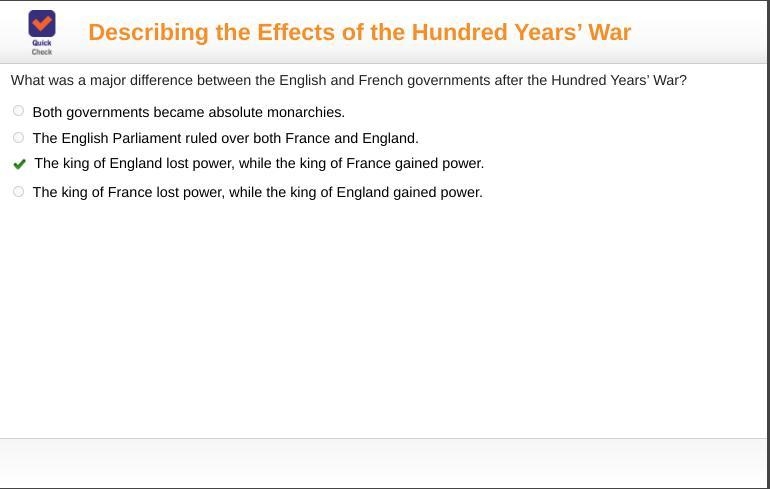 What was a major difference between the English and French governments after the Hundred-example-1