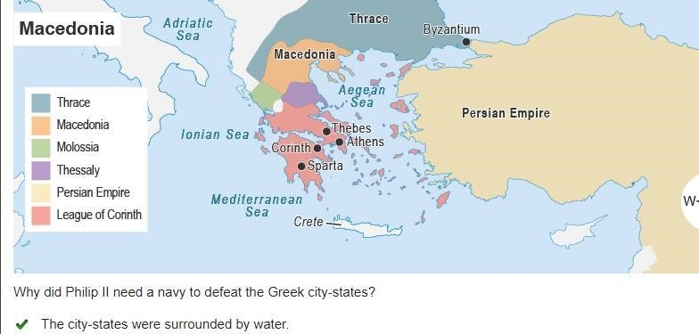 This map shows Macedonia and the Greek city-states. A map titled Macedonia. A key-example-1