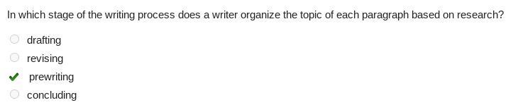 In which stage of the writing process does a writer organize the topic of each paragraph-example-1