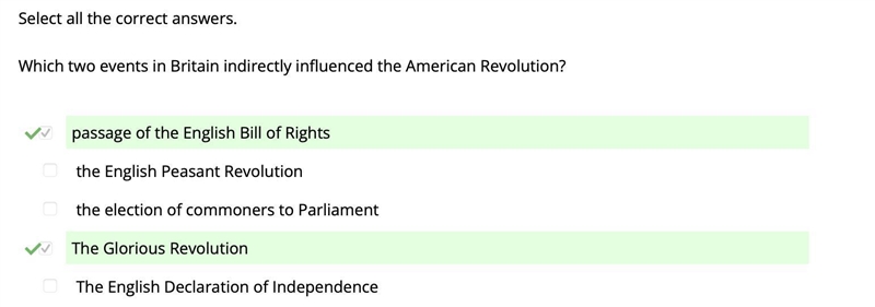 Which two events in Britain indirectly influenced the American Revolution-example-1