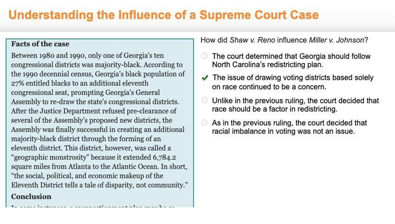 How did Shaw v. Reno influence Miller v. Johnson? The court determined that Georgia-example-1