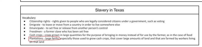 A plantation is ___________. a. a cotton field b. a freed slave c. a large farm d-example-1