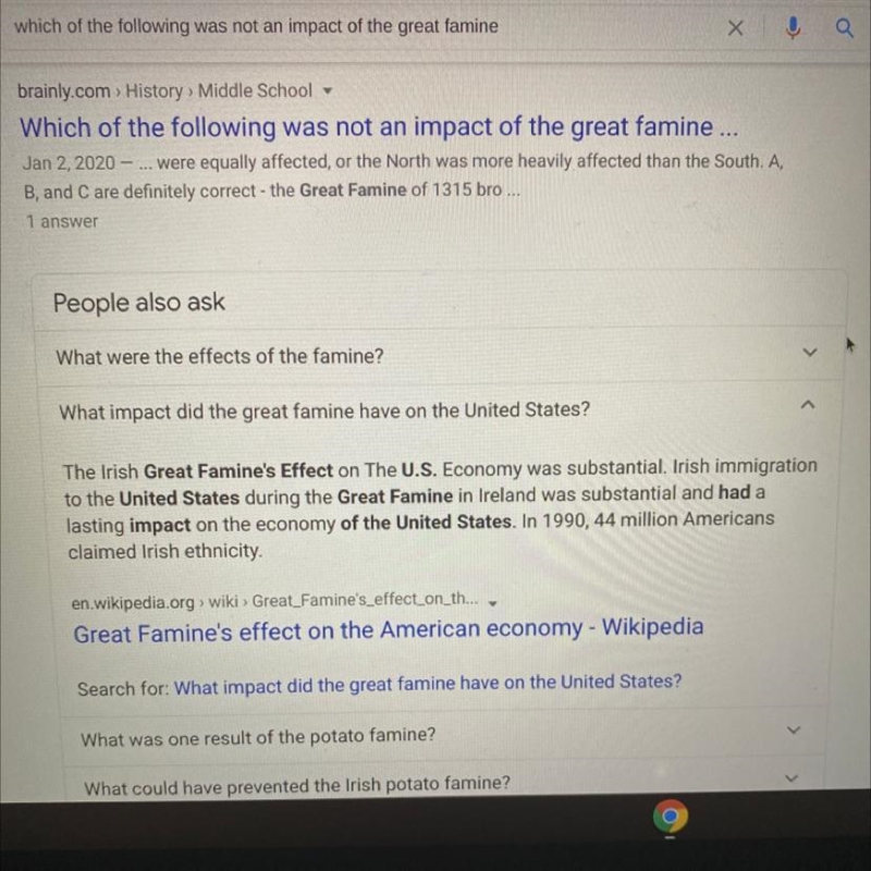 Which of the following was NOT an impact of the Great Famine? A. pushed westward settlement-example-1