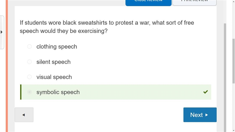 If students wore black sweatshirts to protest a war, what sort of free speech would-example-1