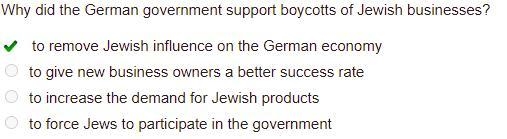 Why did the German government support boycotts of Jewish businesses? A-to remove Jewish-example-1