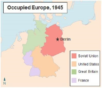 The map below shows Germany after World War II. Map of Germany after World War Two-example-1