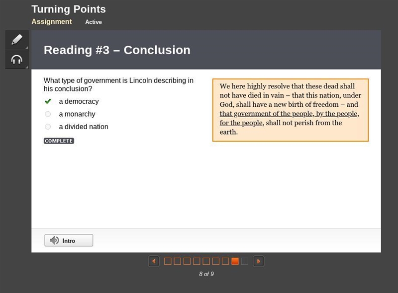 Reading #3 - Conclusion What type of government is Lincoln describing in his conclusion-example-1