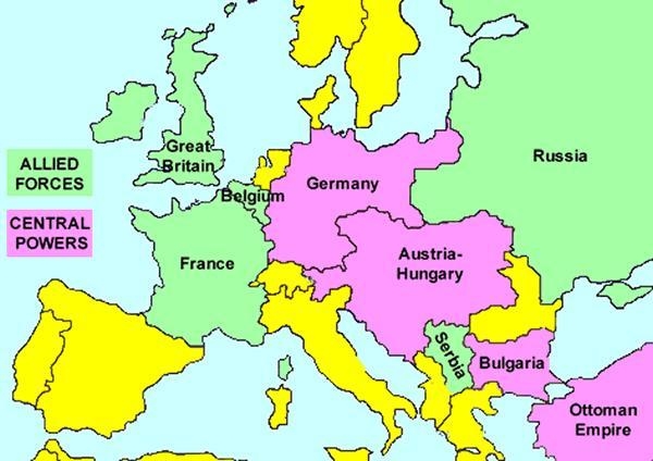 Find a map with labels of both Allies and Central Powers during World War I Copy/Paste-example-1