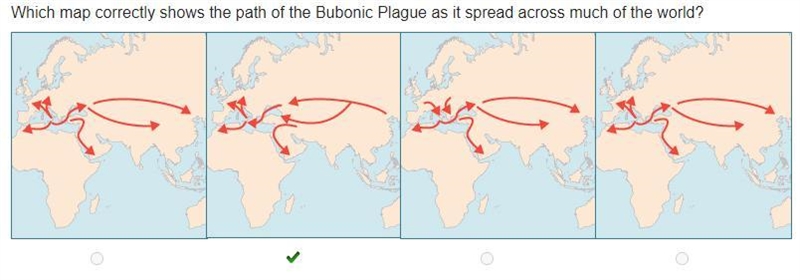 Which map correctly shows the path of the Bubonic Plague as it spread across much-example-1