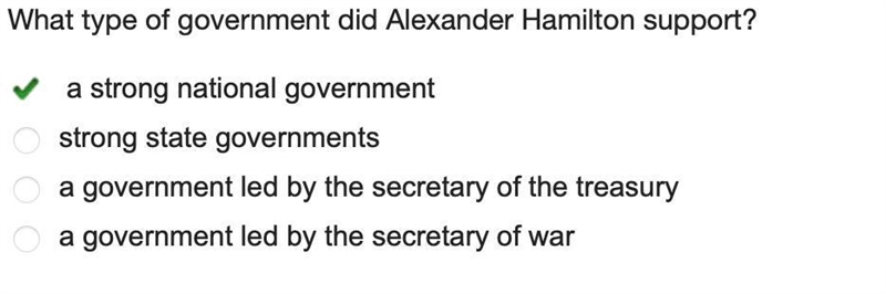 What type of government did Alexander Hamilton support? a strong national government-example-1