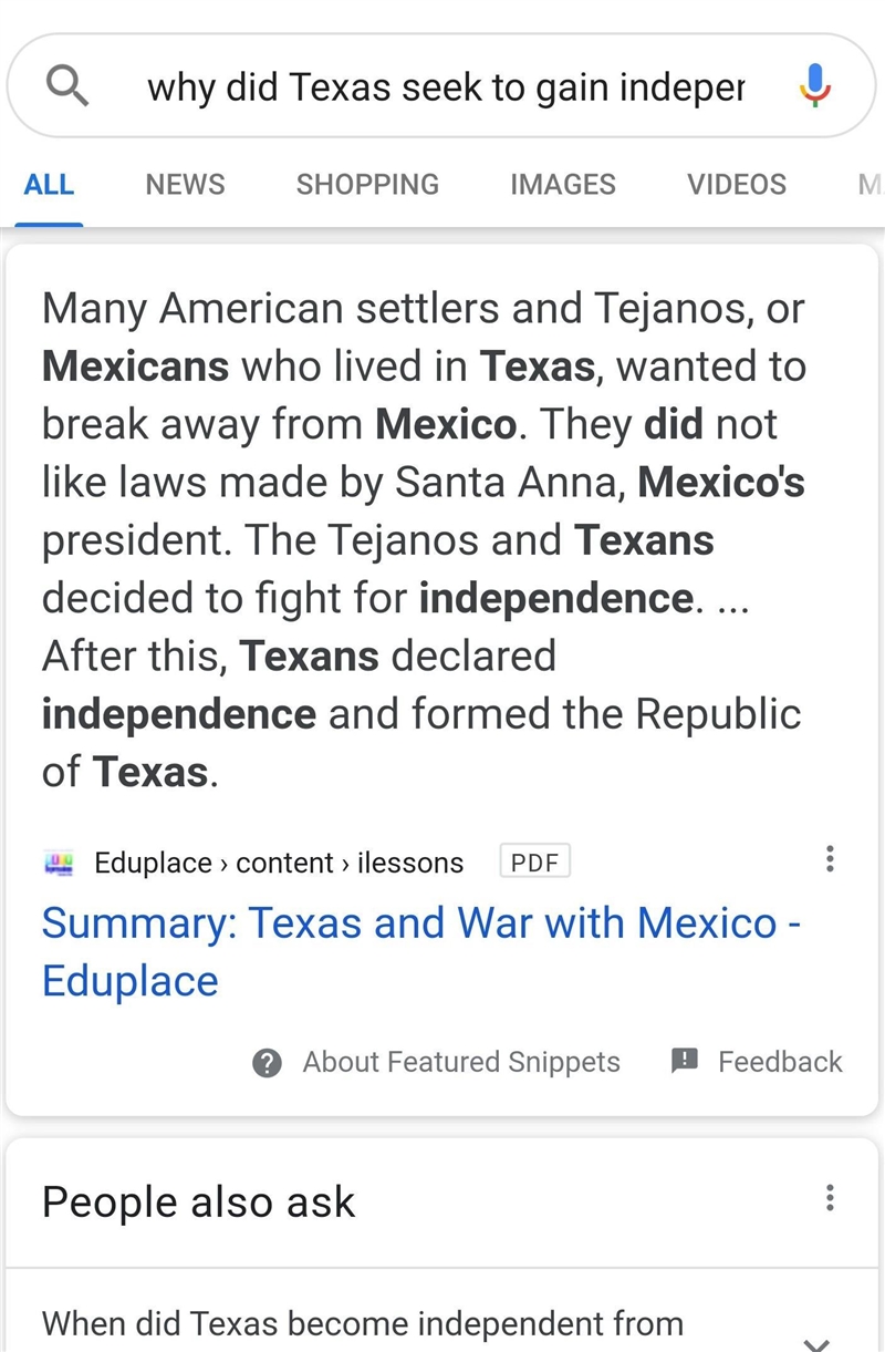 Why did texas seek to gain independence from mexico-example-1