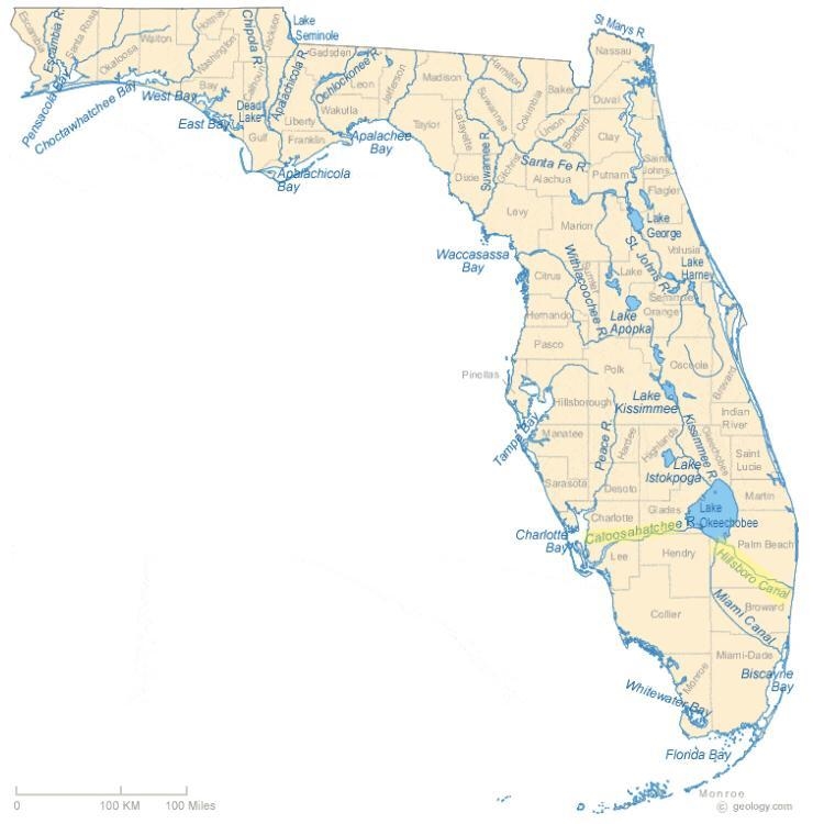 Which are actual rivers in Florida? Halacoochee Hillsborough Talakoobe Caloosahatchee-example-1