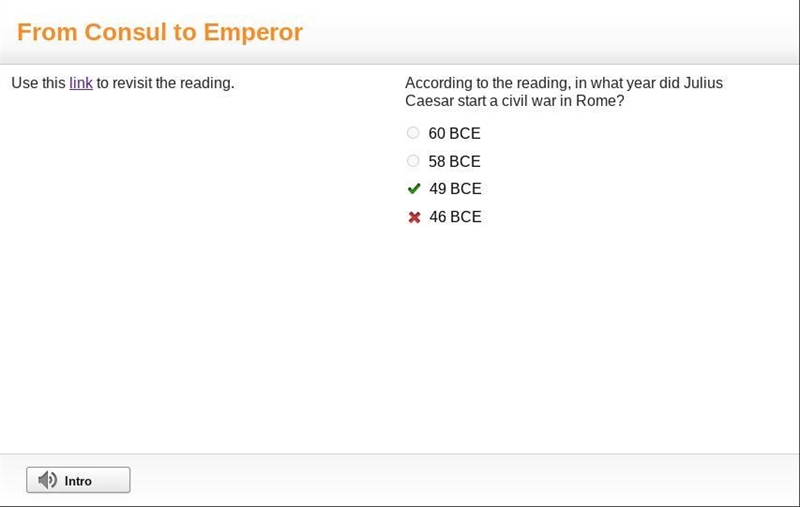 According to the reading, in what year did Julius Caesar start a civil war in Rome-example-1