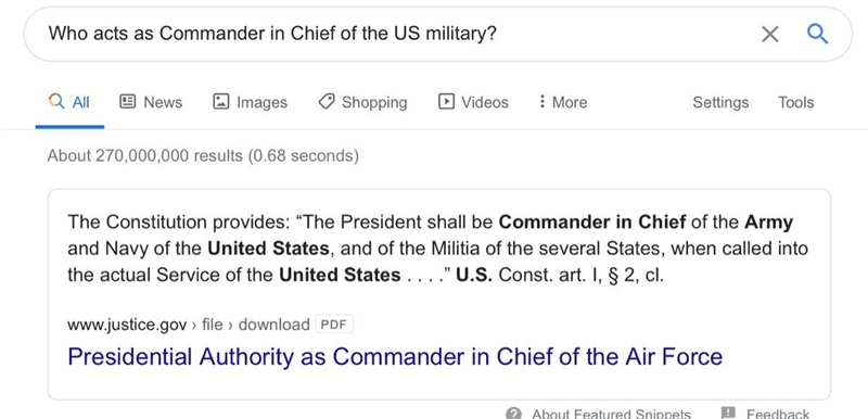 Who acts as Commander in Chief of the US military?-example-1