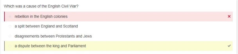 Which was a cause of the English Civil War? a. a dispute between the king and Parliament-example-1