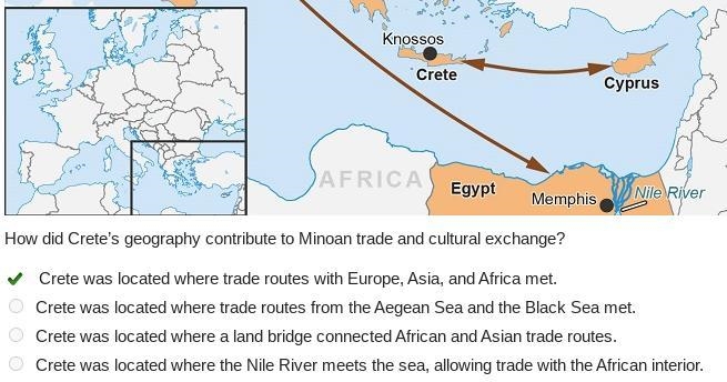 The map shows Minoan trade routes. Arrows showing trade routes point to and from Italy-example-1