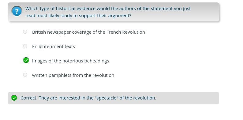 Which type of historical evidence would the authors of the statement you just read-example-1