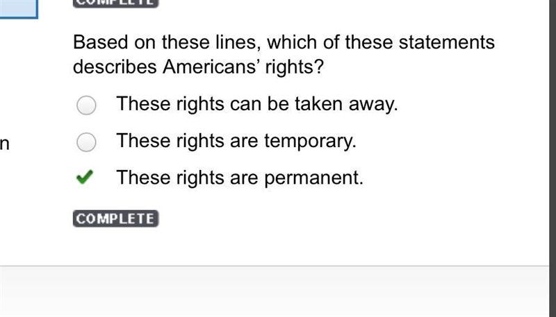 Based on these lines which of these statements describes Americans' rights? These-example-1