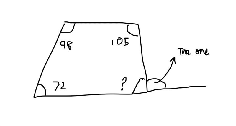 Three angles of a quadrilateral are 98 72 and 105 what is the exterior angle of the-example-1