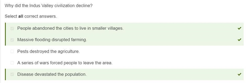 Why did the Indus Valley civilization decline? Select all correct answers. Massive-example-1