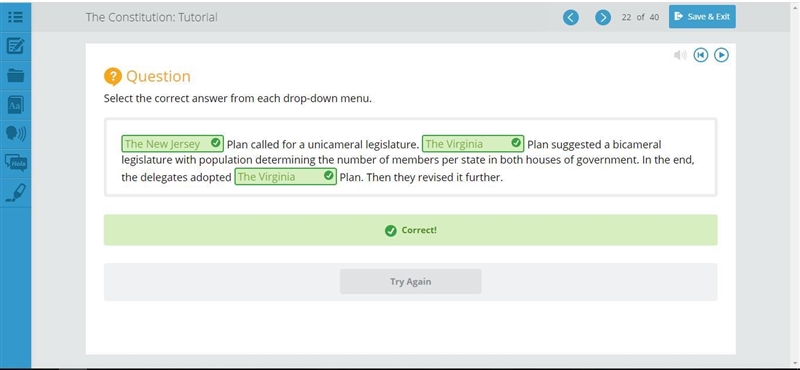 Select the correct answer from each drop-down menu. Plan called for a unicameral legislature-example-1