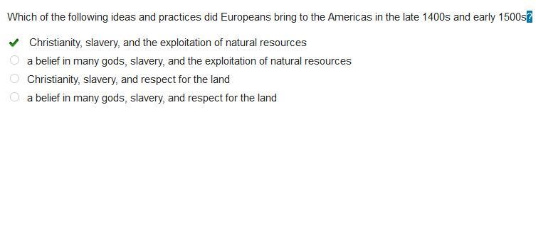 Which of the following ideas and practices did Europeans bring to the Americas in-example-1