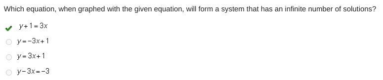 The graph line shown below is y=3x-1. Which equation, when graphed with the given-example-1