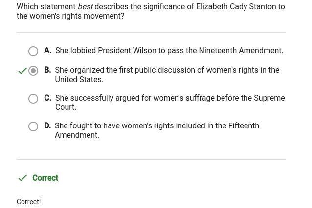 How has the women's rights movement changed since Elizabeth Cady Stanton's time?-example-1