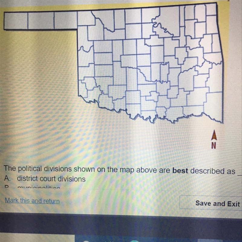 The political divisions shown on the map above are best described as A. district court-example-1