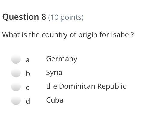 What is the country of origin for Isabel? from refugee book-example-1