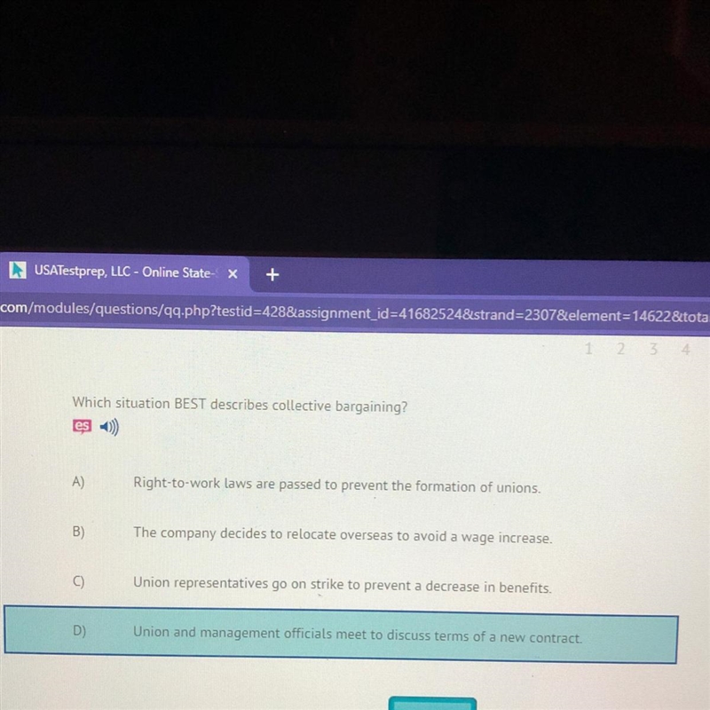 Which situation BEST describes collective bargaining?-example-1