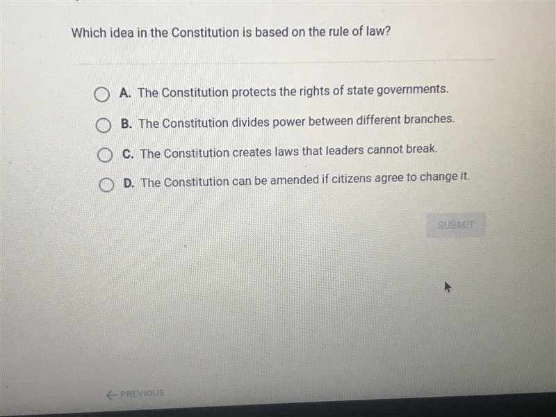 Which idea in the Constitution is based on the rule of law?-example-1