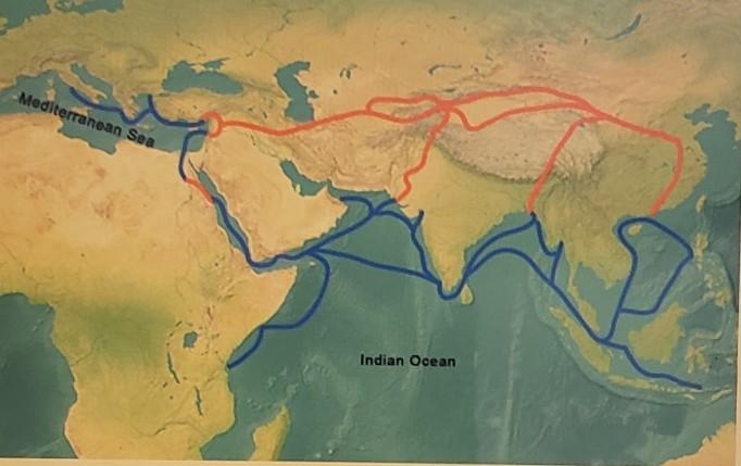 According to the map, which two areas were not directly connected by a land- based-example-1