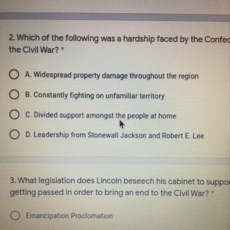 Which of the following was a hardship faced by the confederacy during the civil war-example-1