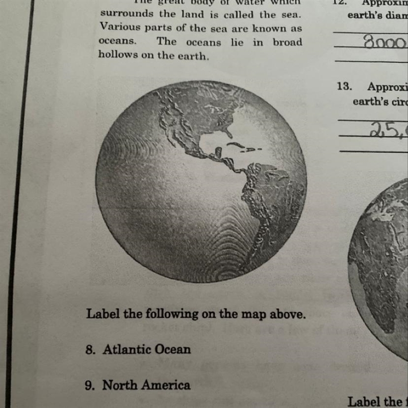 Label the following on the map above. 8. Atlantic Ocean 9. North America 10. Pacific-example-1