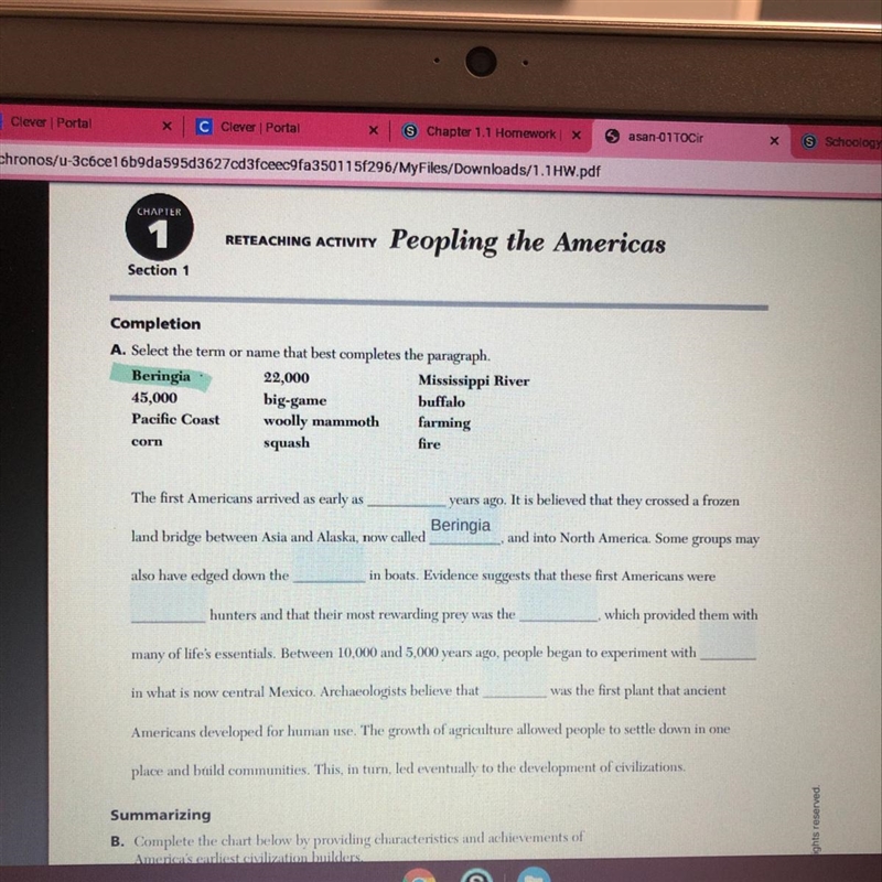 Chapter 1 section 1 reteaching activity peopling the americas-example-1