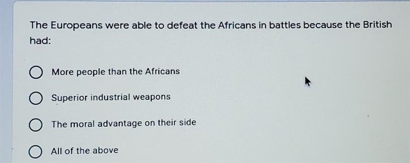 pleaee HELP...The Europeans were able to defeat the Africans in battles because the-example-1