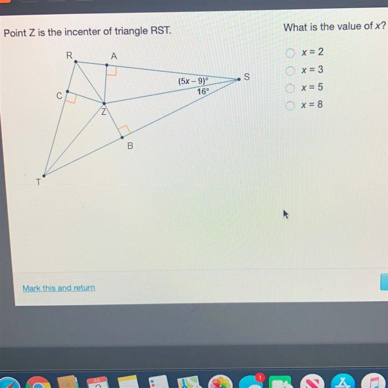 Plzzz hurrry Point Z is the incenter of triangle RST.-example-1