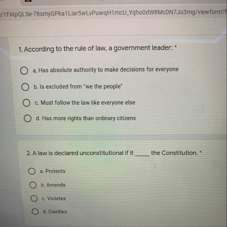 1. According to the rule of law, a government leader: a, Has absolute authority to-example-1