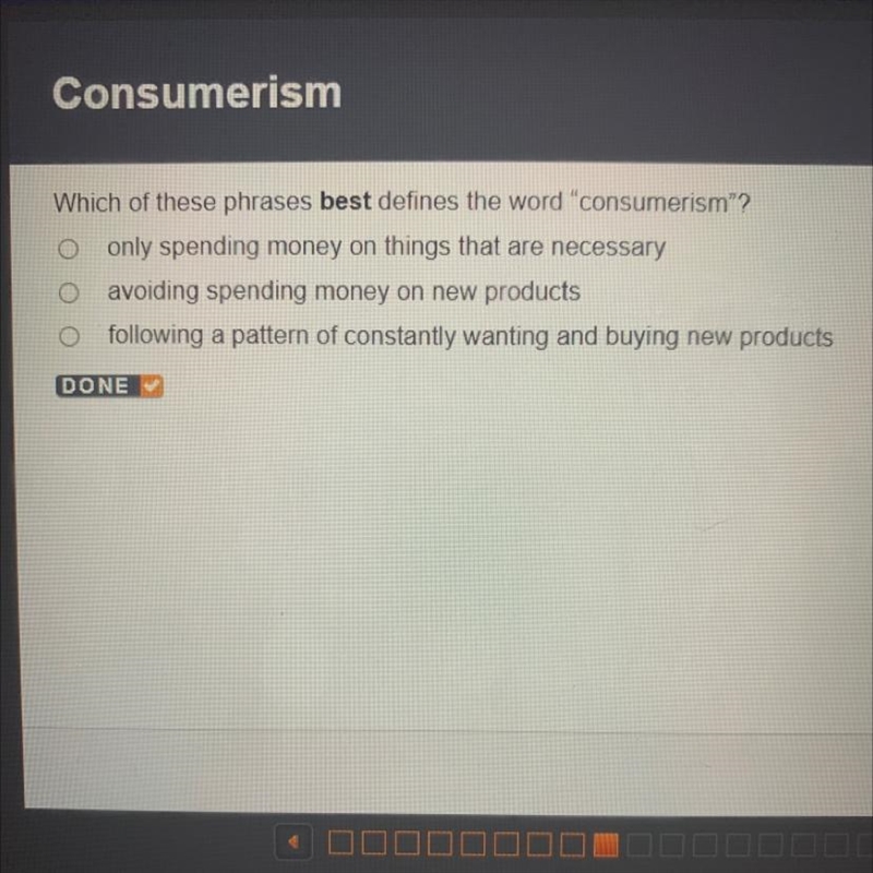 Which of these phrases best defines the word "consumerism"? only spending-example-1