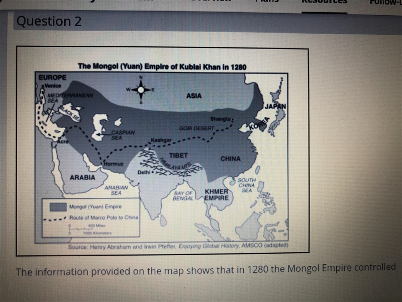 Is it A or B? A. areas of Africa, Asia, and Europe B. Territory from Europe to China-example-1