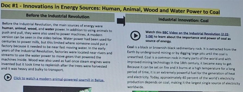 1) what were the disadvantages to using wood and water power? 2) why was the use of-example-1